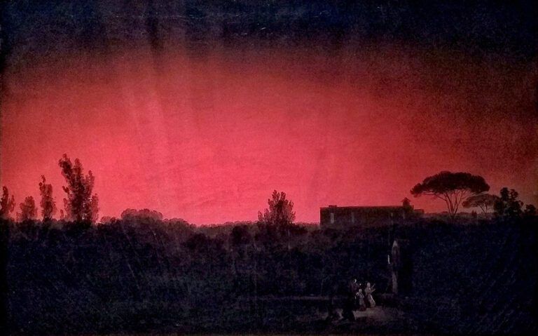 cuadro con aurora boreal, cielo rojizo - weroad