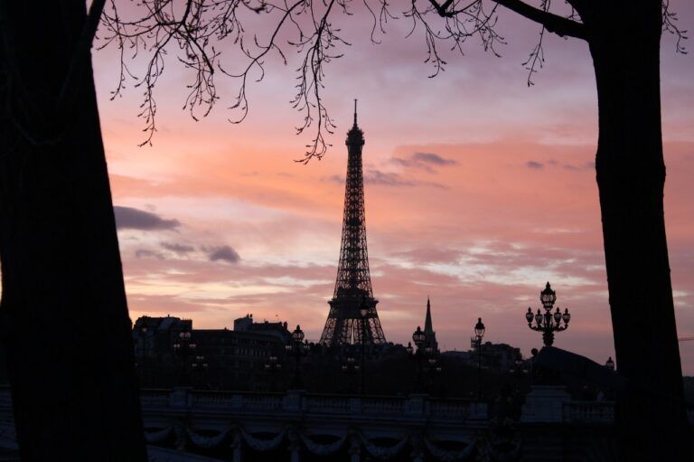 tour eiffel en el cielo rosado de paris