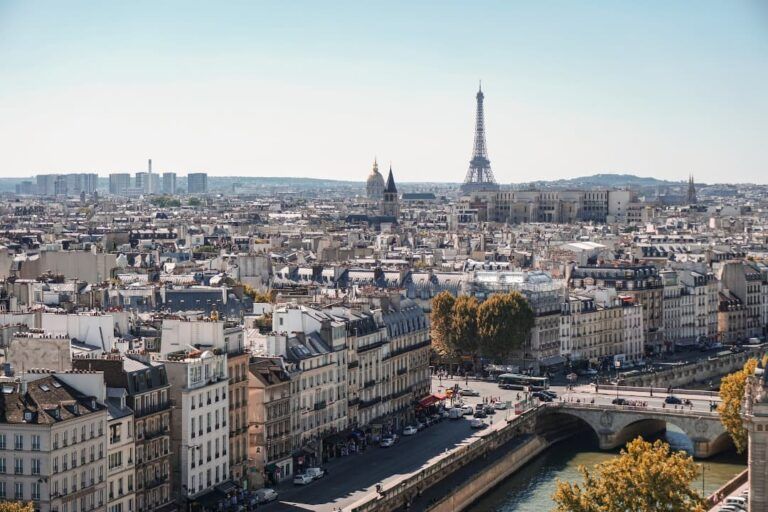 vista aerea de paris y sus edificos, al fondo la tour eiffel, alque que ver en paris en 3 dias