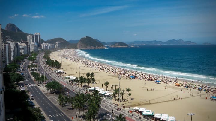 playa de copacabana, montañas al fondo. Algo que ver en rio de janeiro - weroad
